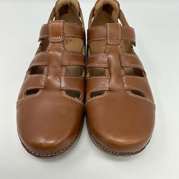 Clarks Unstructured Brown Leather Strappy Closed Toe Sandals Size 8.5 W Casual - Picture 5 of 12